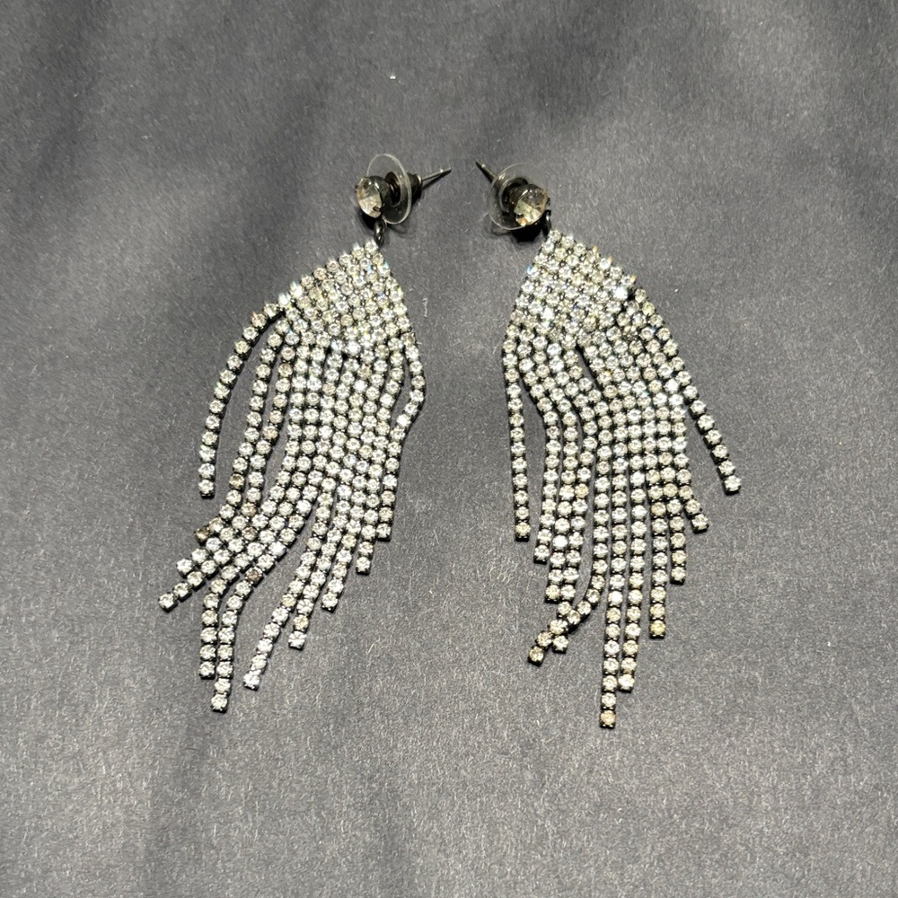 Elegant Silver Faux Diamond Dangle Earrings